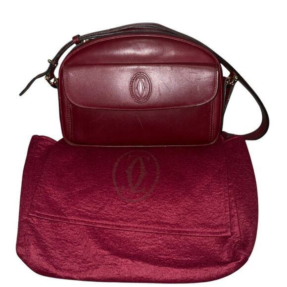 Cartier Must de Cartier Burgundy Leather Crossbody Shoulder Bag With Dustbag - Picture 2 of 16